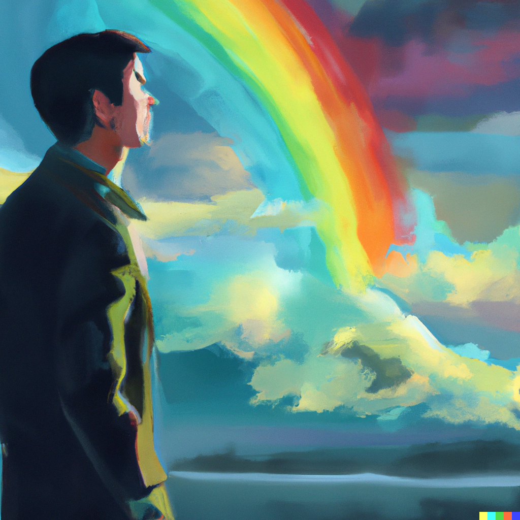 Image - guy, looking over a rainbow
