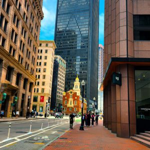 Image: State street, the old state house seen from afar.