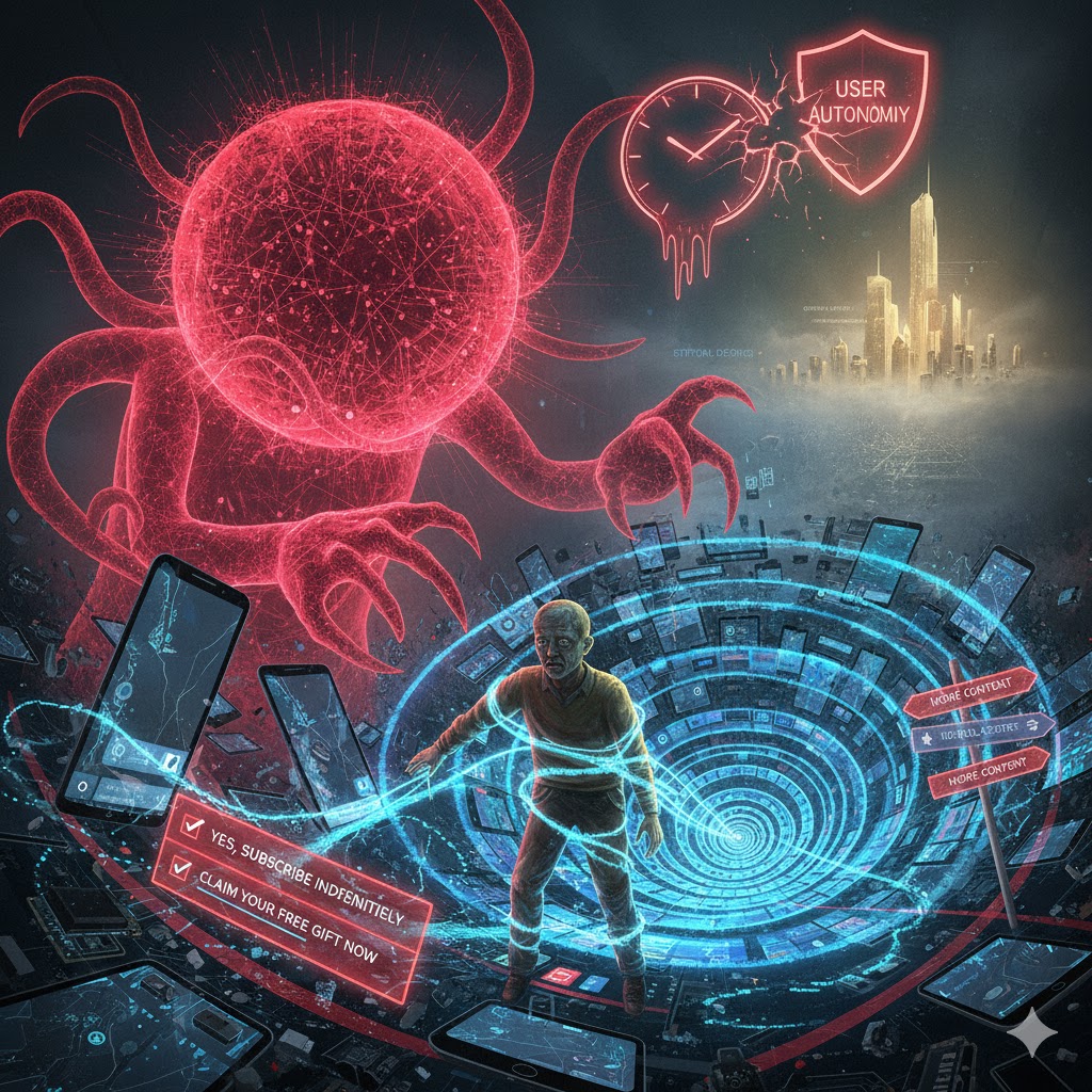 Image: Ai dark patterns manupilating a person