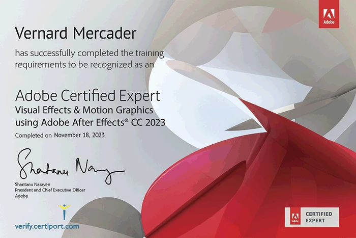 Picture: Certificate - Adobe Certified Expert - Adobe After Efffects 2023