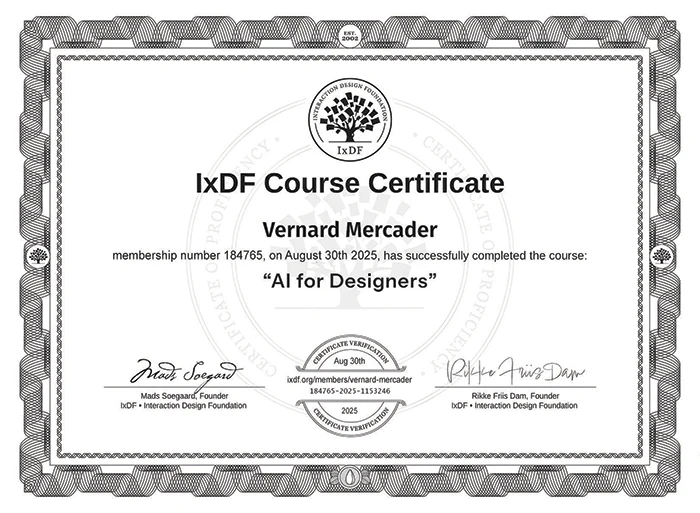 Picture: Certificate - IxDF - AI for Designers