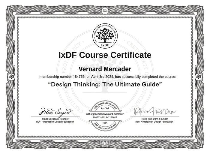 Picture: Certificate - IxDF - Design Thinking